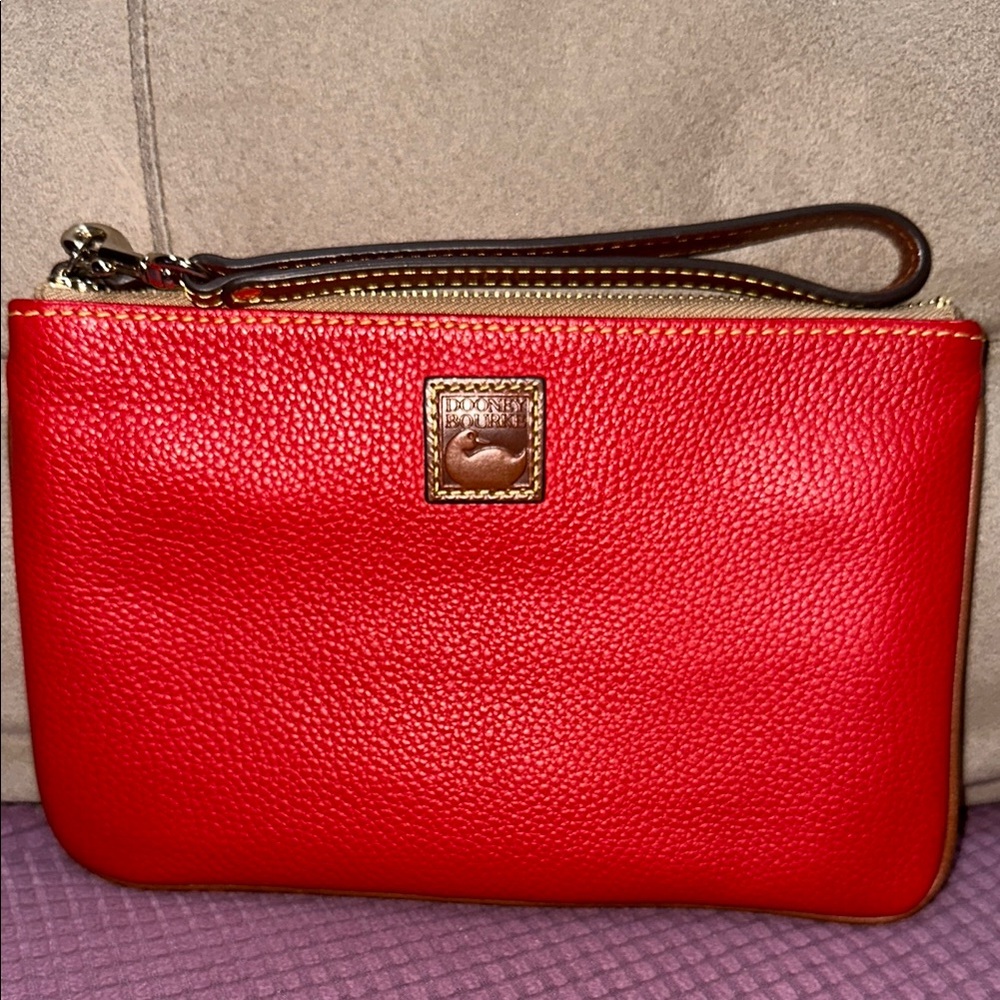 Dooney & Bourke Red Pebbled Leather Wristlet Clutch